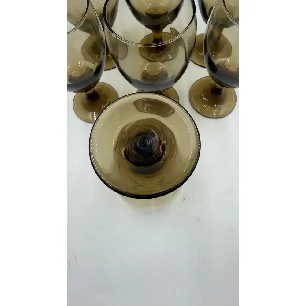 Vintage Libbey Smokey Brown Set of 7 Water Goblet Glasses (V8476)